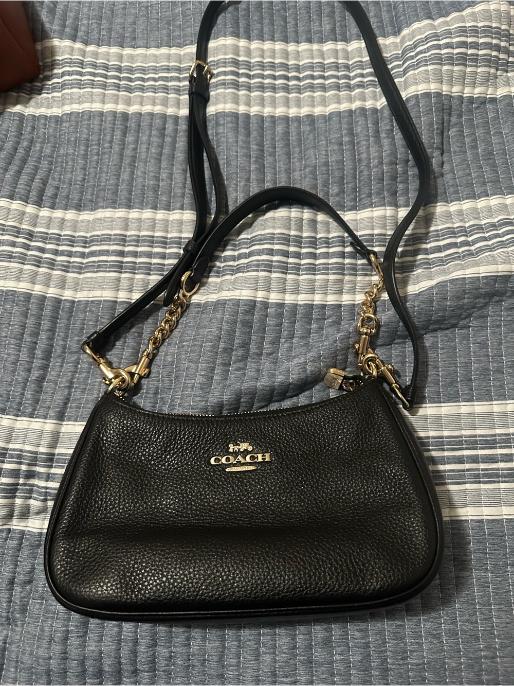 Coach Black Pebbled Leather Shoulder Bag with Gold-Tone Hardware